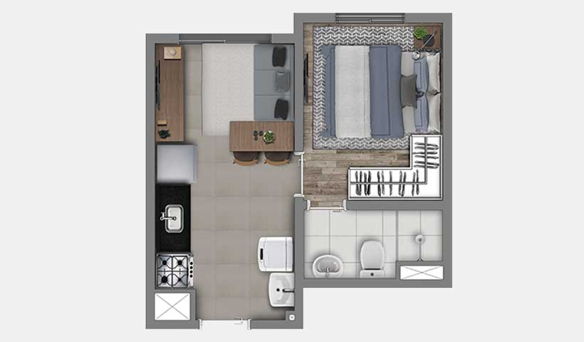 Meu Mundo Estação Mooca – Planta do Apto. de 24 m²