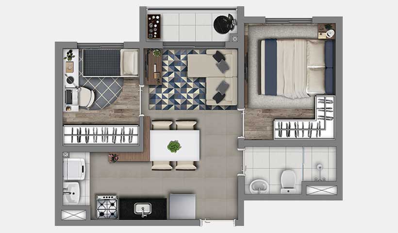 Meu Mundo Estação Mooca – Planta do Apto. de 36 m²