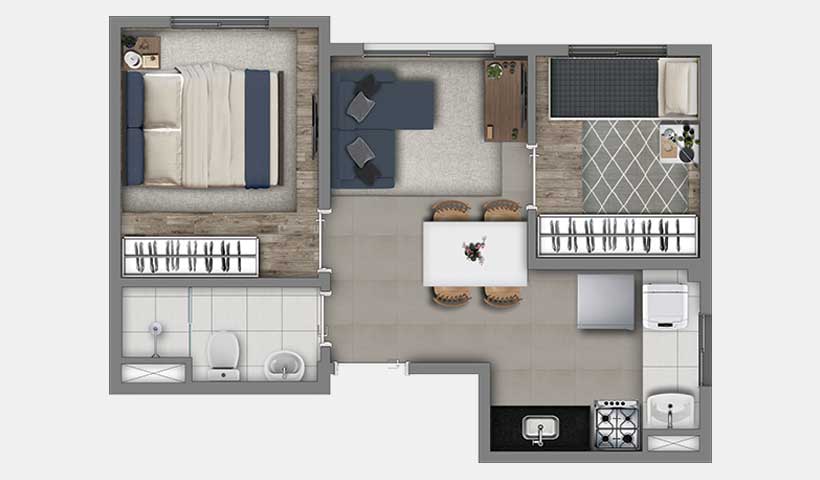 Meu Mundo Estação Mooca – Planta do Apto. de 34 m²