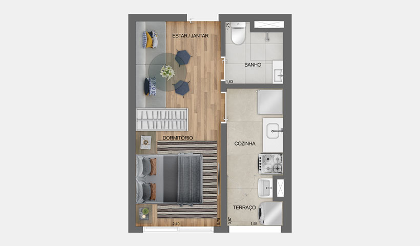 Fit Casa Estação Oratório - Planta Studio de 27 m²