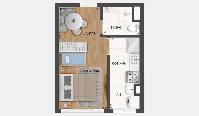 Fit Casa Rio Bonito – Planta do Studio de 27 m²