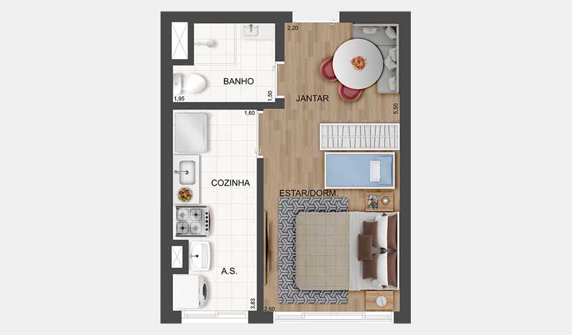 Fit Casa Rio Bonito – Planta do Studio de 27 m²