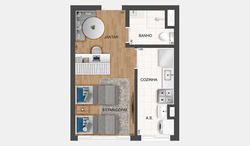 Fit Casa Rio Bonito – Planta do Studio de 27 m²