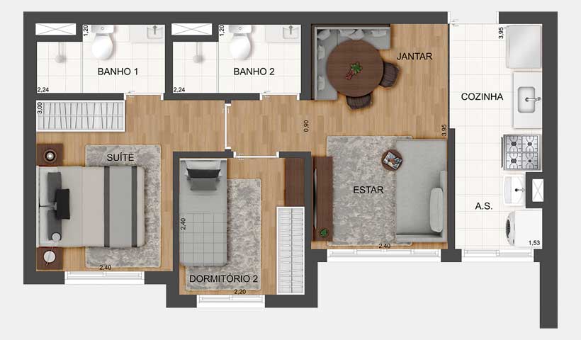 Fit Casa Rio Bonito – Planta do Apto de 42 m²