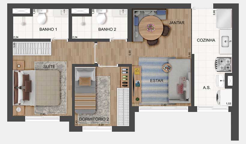 Fit Casa Rio Bonito – Planta do Apto de 42 m²